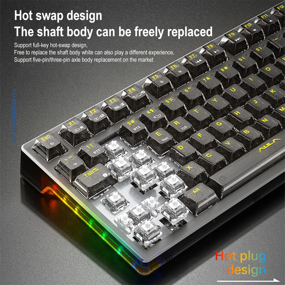 F98 Transparent Color Bluetooth three module custom mechanical keyboard wireless RGB hot swap 99 key gaming esports