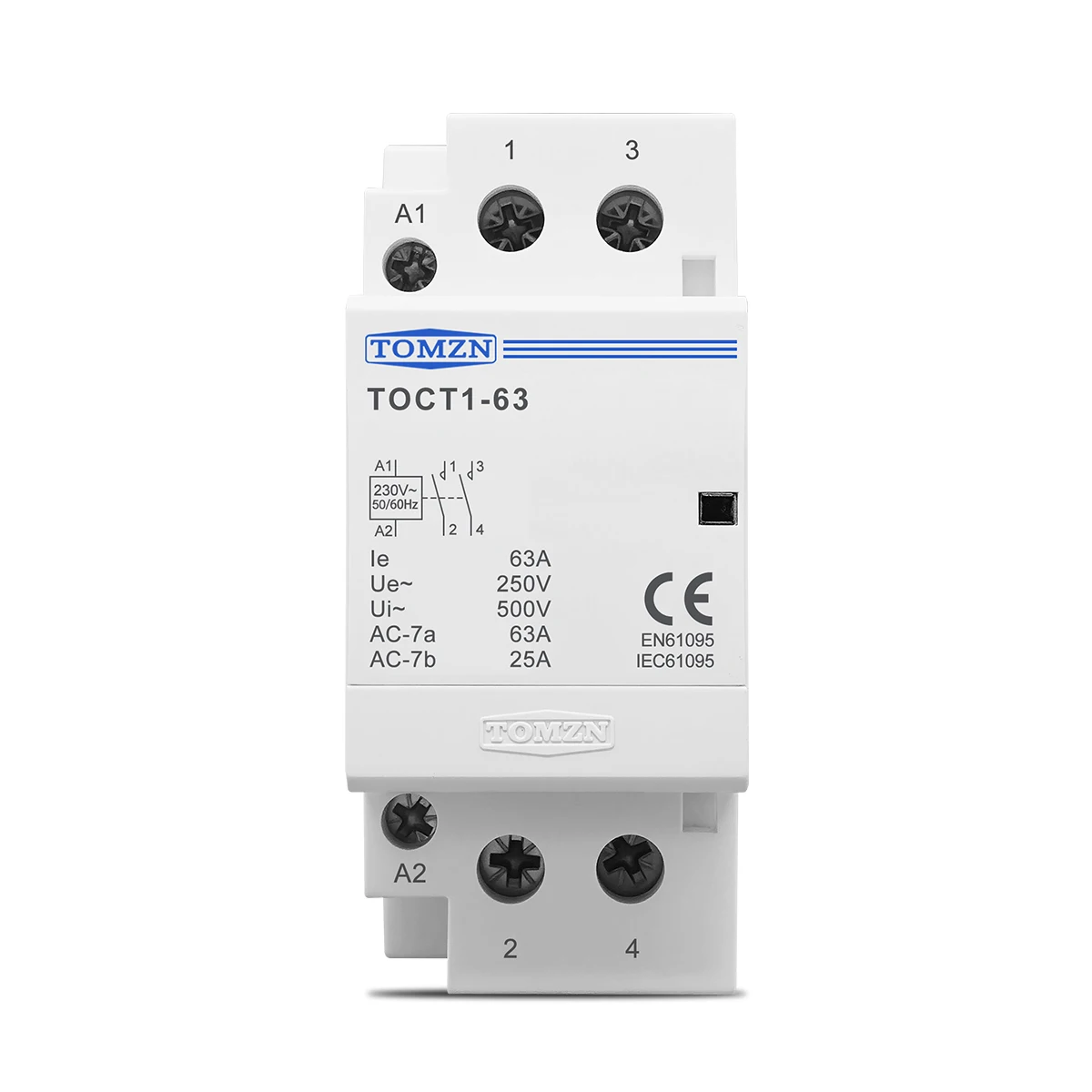 TOMZN TOCT1 2P 63A 220V/230V 50/60HZ DIN Rail Household AC Modular Contactor 2NO 2NC or 1NO1NC