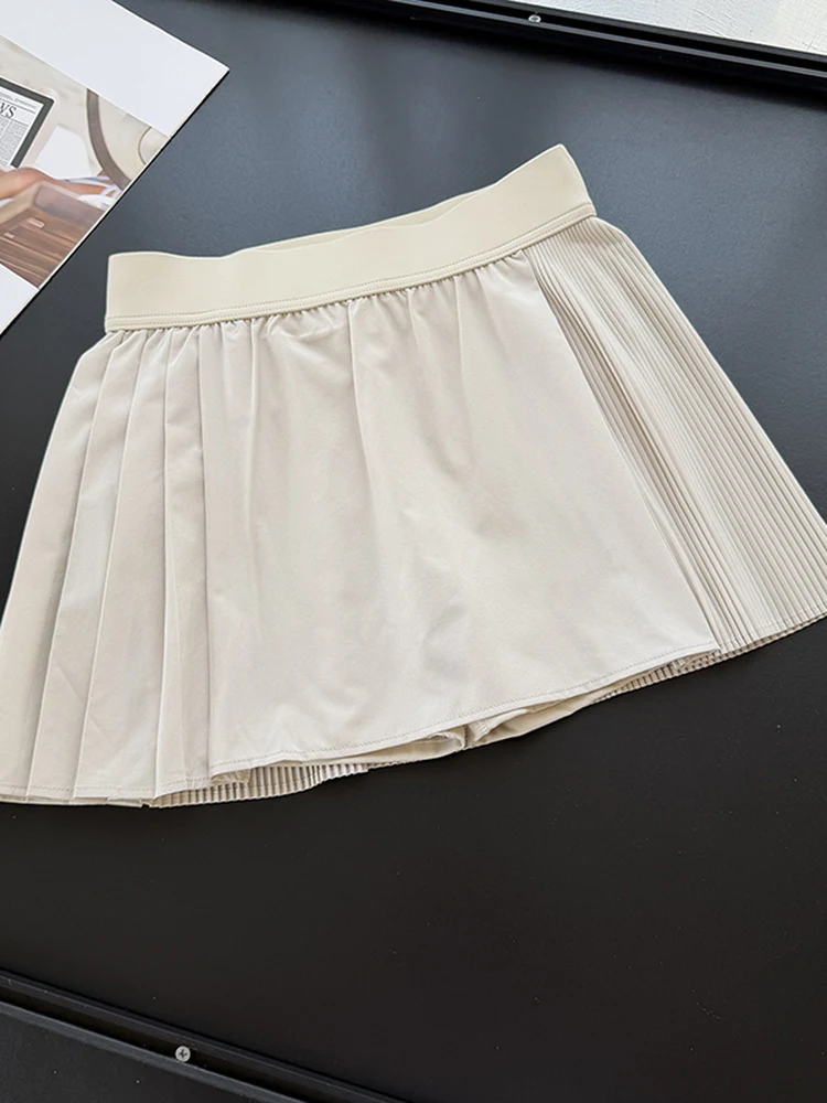 Fitness Training Skirt High Waist A-Line  Skirt Polyester Fiber Yoga Tennis Badminton Sporty Pleated Half-length Skirt
