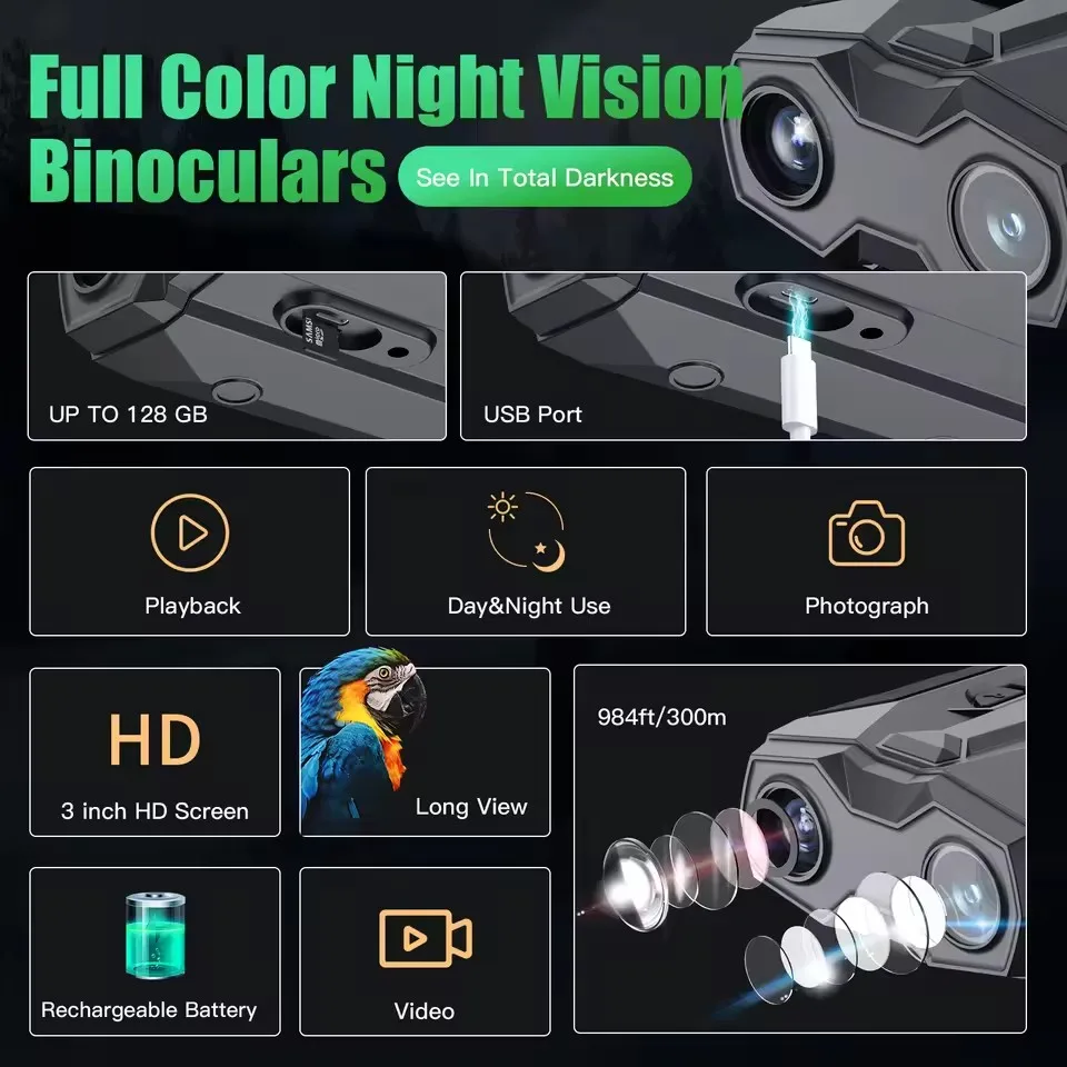 LK-300 20X التكبير الرقمي مناظير للرؤية الليلية بالأشعة تحت الحمراء مع شاشة 1080P HD 3 بوصة وبطارية قابلة للشحن للصيد