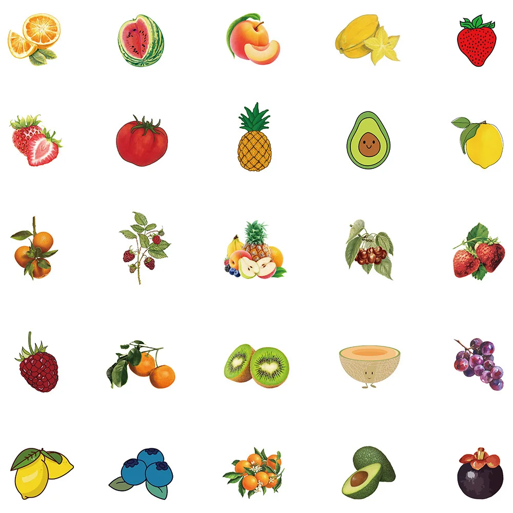 50pcs Peach Avocado Strawberry Watermelon Fruit Stickers Pack Guitar Ipad Phone Stationery Sticker DIY Journal Accessories