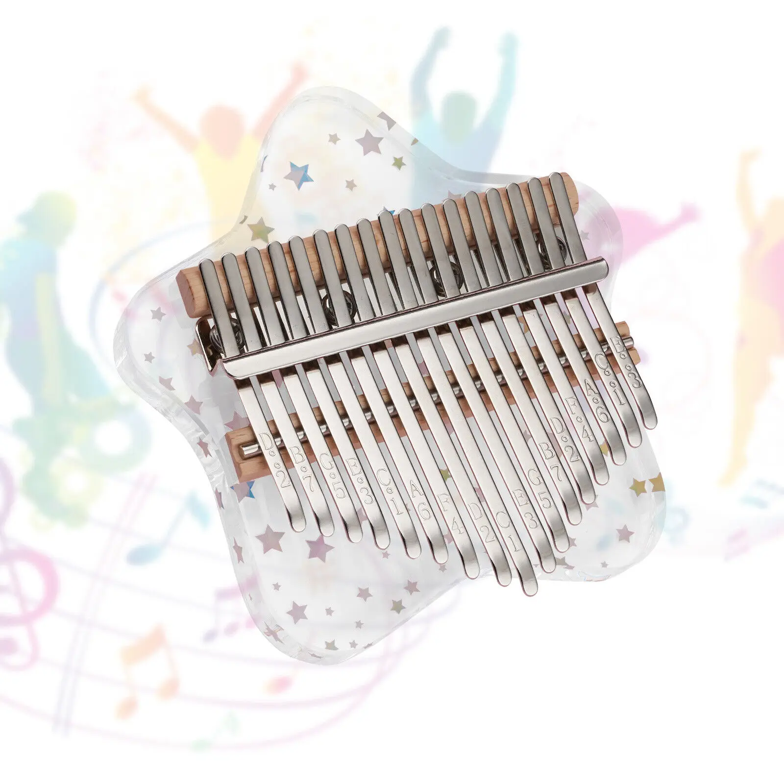 Acrylic Kalimba Piano 17 Keys Mbira Crystal Finger Piano Musical Instruments Christmas Gift for Kid Adult Beginners Star Shape