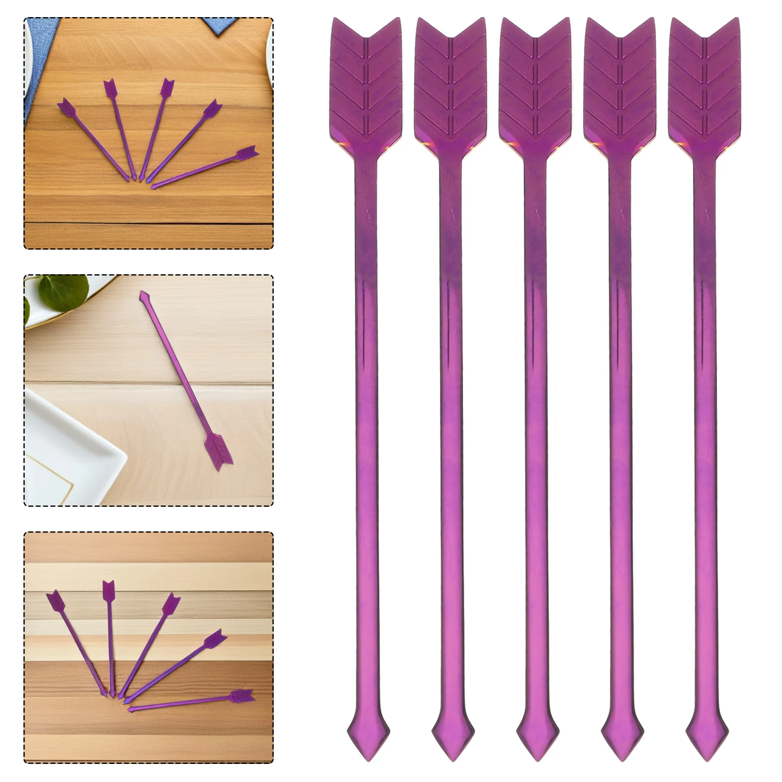 

5pcs Stainless Steel Stirrers Fruit Forks Cocktail Picks Drinks Coffee Honey Reusable Metal Mixing Spoons For Kitchen