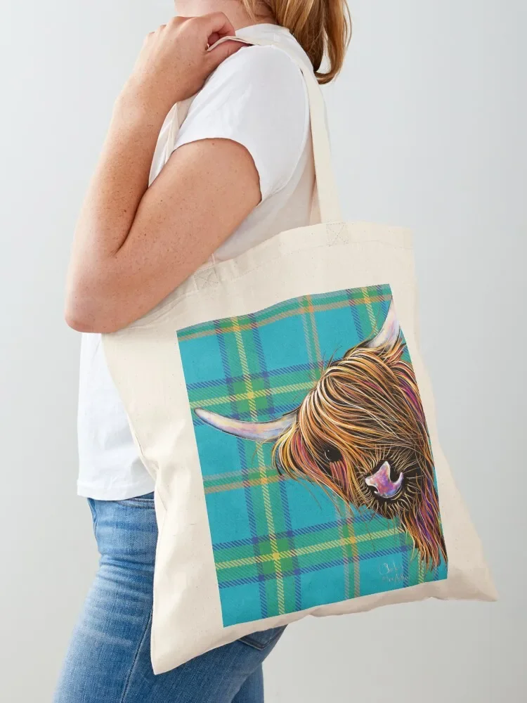 SCoTTiSH HiGHLaND CoW ' TaRTaN NooDLeS B ' by SHiRLeY MacARTHuR Tote Bag large tote bag female bag shopper woman