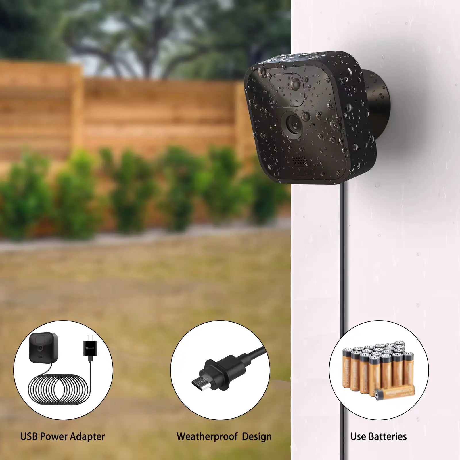 Cable de carga USB para todo tipo de clima de 30 pies/9 m: compatible con cámaras de seguridad Blink Outdoor, Indoor, XT y XT2