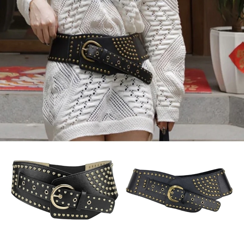 

Subculture Rivets Studded Belt for Women Gothic PU Waist Belt 2000s Waist Cincher Belt for Teens Girl Western Cowboy Belt