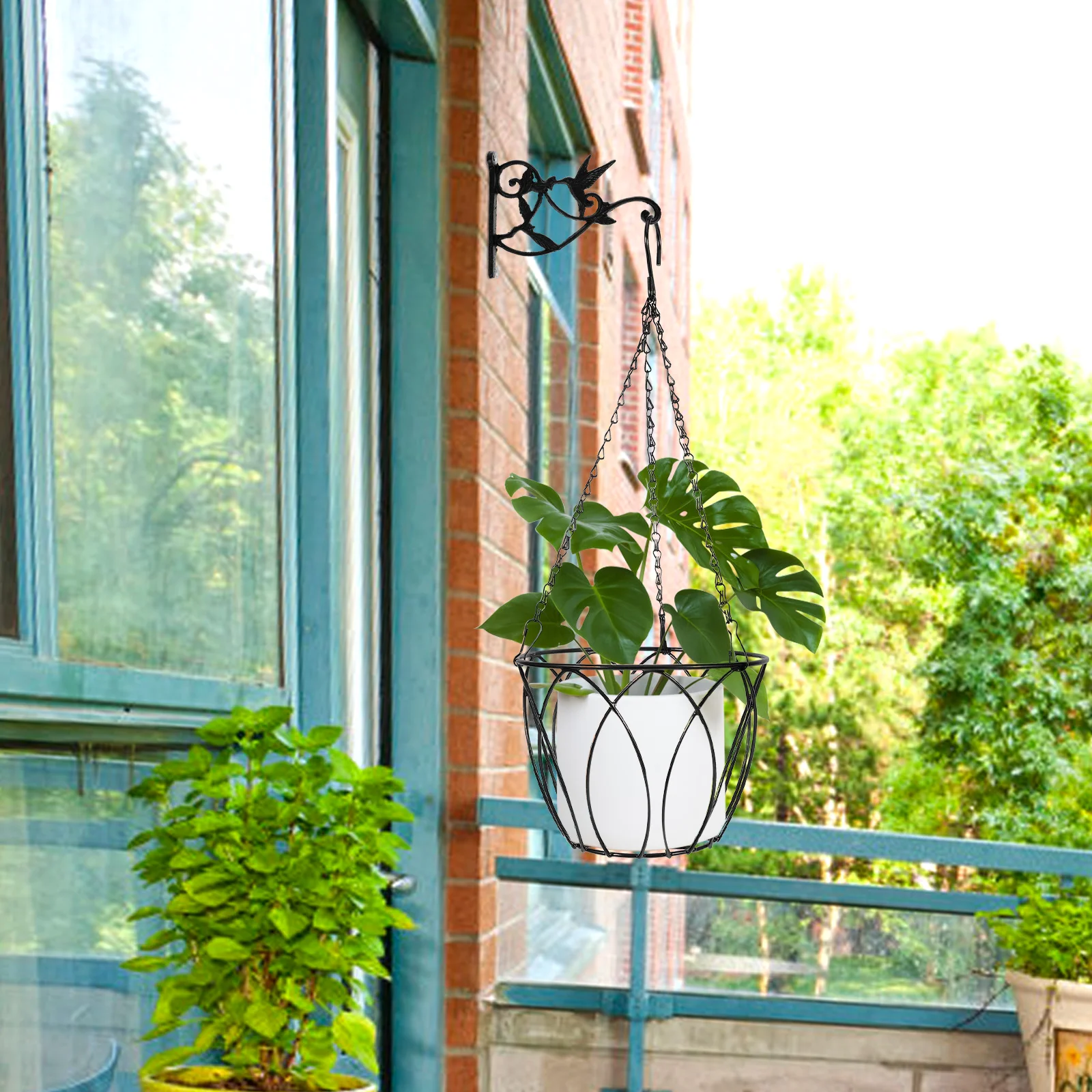 

Balcony Flower Stand Hanging Planters Wrought Iron Flowerpot Holder Medium Size Hook Chain Suitable Succulents Spider Plants