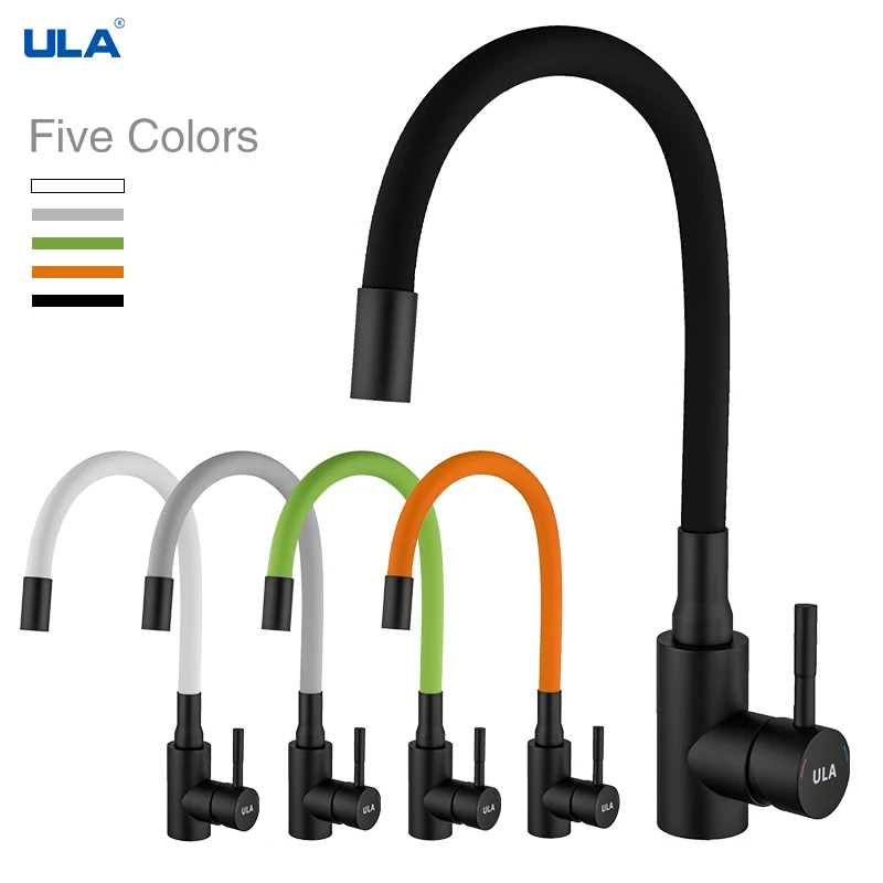 ULA-Robinet de Cuisine Flexible en Chrome Noir avec Tuyau Coloré, Bec Rotatif Résistant à 360, pour Eau Chaude et Froide