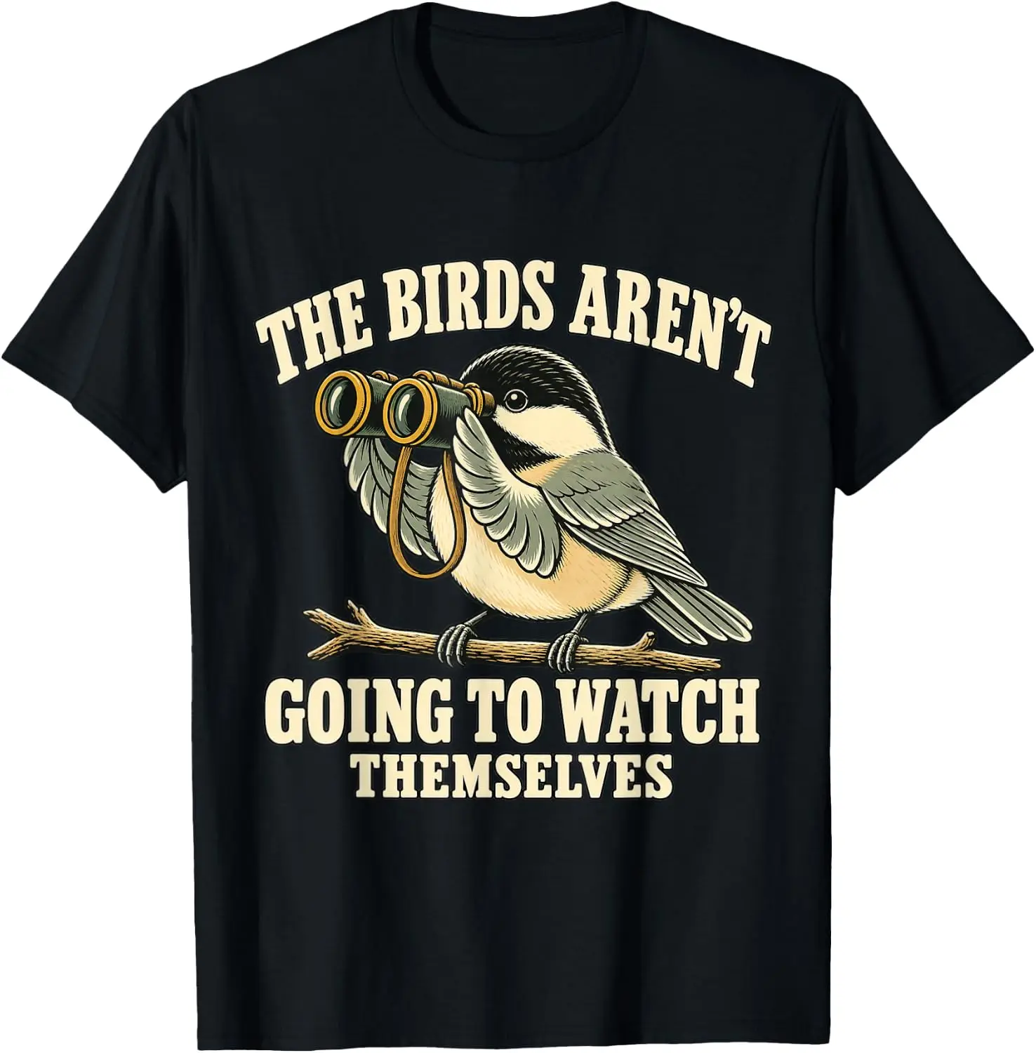 Funny Birdwatching Chickadee Retro Bird Nerd Birder Gift T-Shirt Men Vintage Graphic T‑Shirt, Casual Crew Neck Short Sleeve Retro Art Print Tee, Classic Distressed Style Printed Top