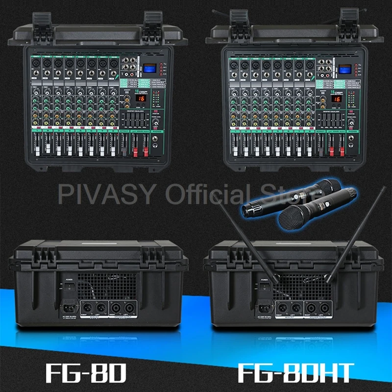 Professional 8-Way Mixer with Power Amplifier Microphone High Power Bluetooth Sound Package for Home Outdoor Stage Performance