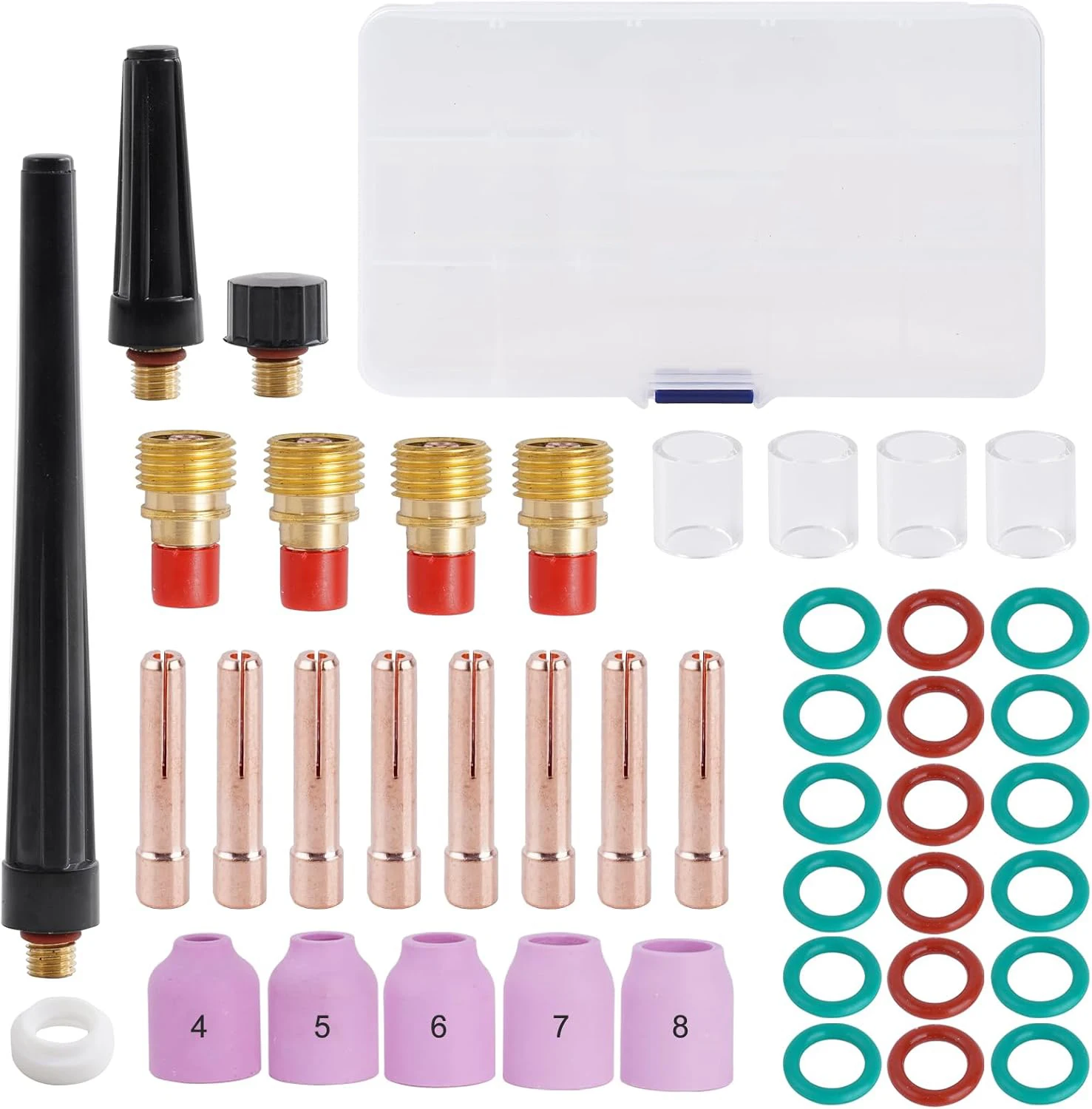 43Pcs TIG Welding Torch Ceramic Gas Lens Kit #10 Cup Collet Body Accessories Set for TIG WP-9/WP-20/WP-25 Welder