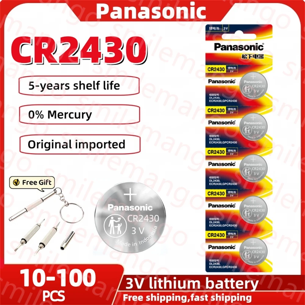 10-100pcs Panasonic CR2430 3v Lithium Battery 270mAh DL2430 BL2430 For Watch Toys Car Remote Control Scale Clock +screwdriver