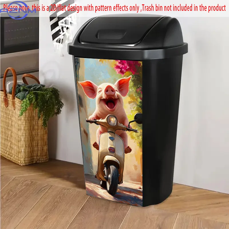 1pc of a Flat Garbage Bin Sticker Featuring a Pig on a Scooter Design, Perfect for Adding a Fun Touch to Your Garbage Bins, Wa