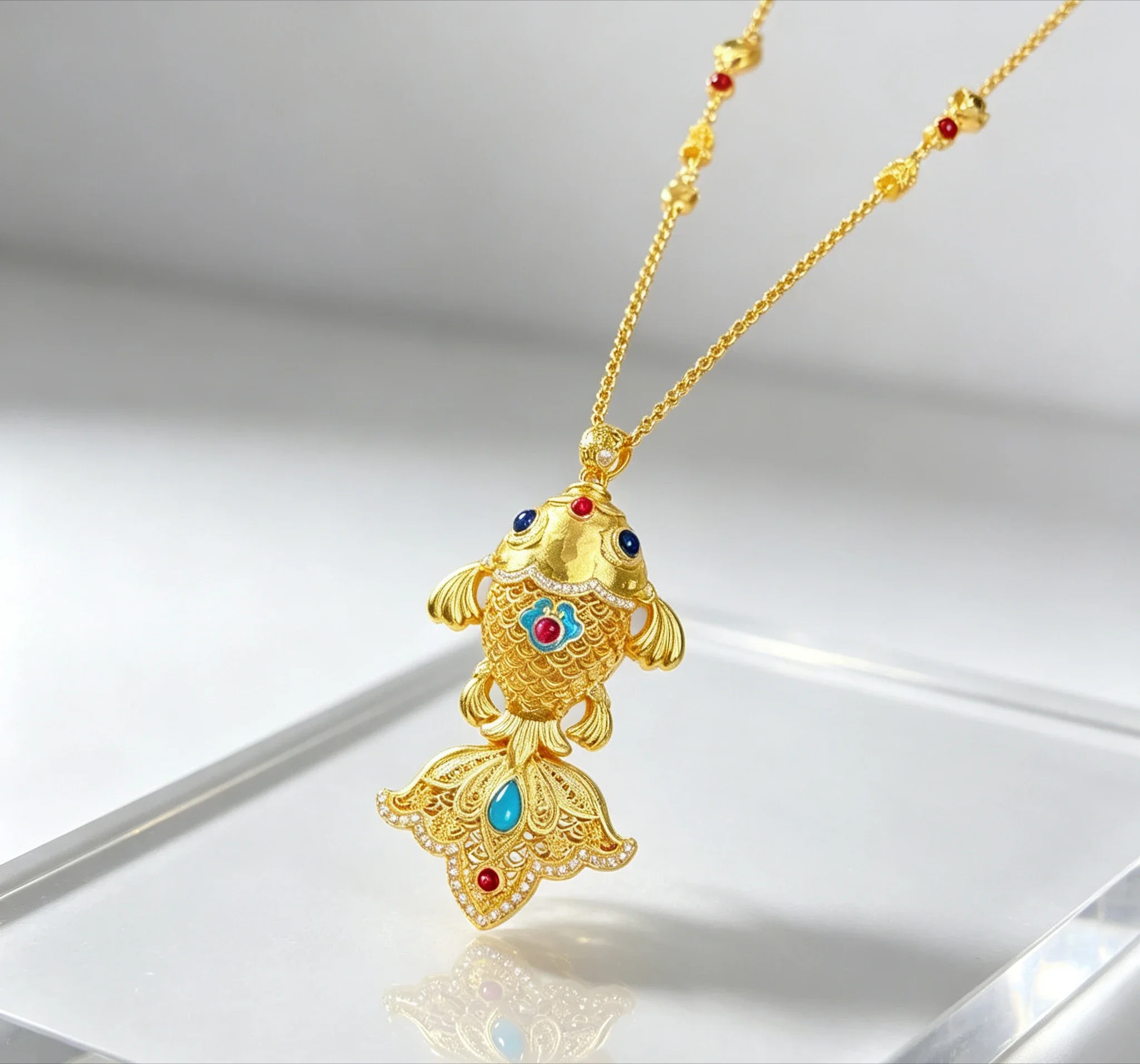 Eye Goldfish Set Chain Cultural Heritage Handmade Small Goldfish Point Diamond Inlay  Giving gifts for friends