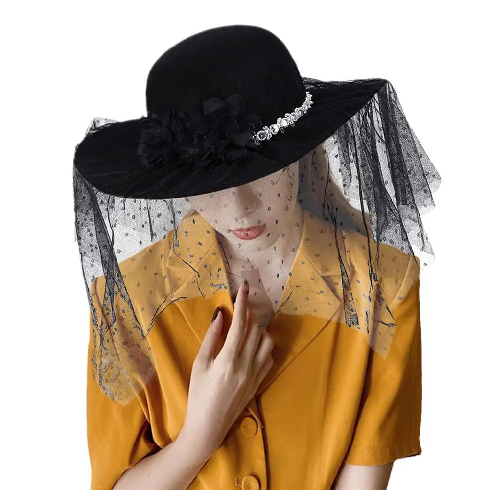 Womens Feather Floral Fascinators Hats Vintage Felt Fedoras Hat Cocktail Tea Party Bucket Hat With Veil Church Derby Wedding Hat