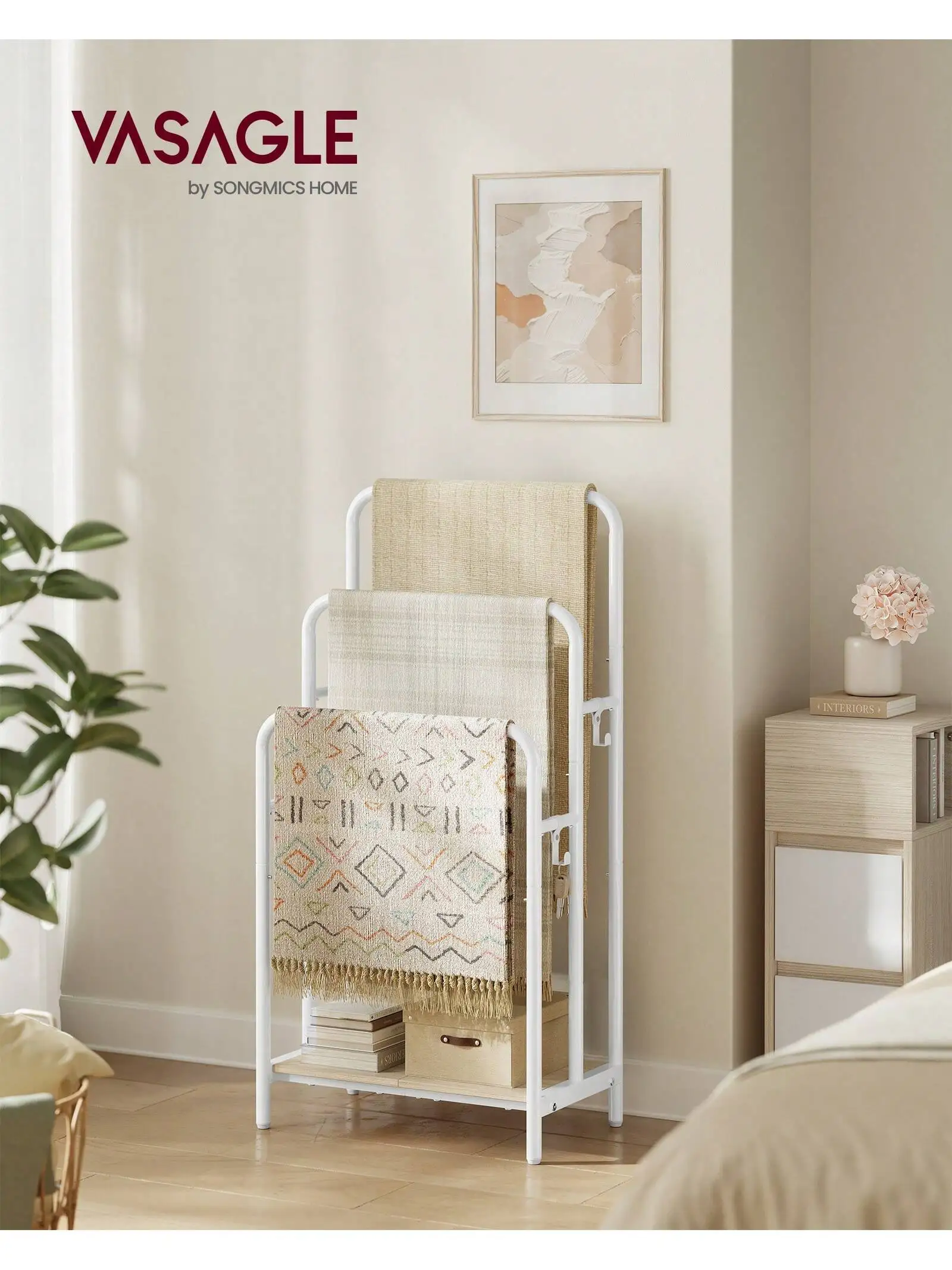 Portasciugamani a 3 barre autoportante VASAGLE con 2 ganci. 50x30x100 cm. Inchiostro nero ed ebano