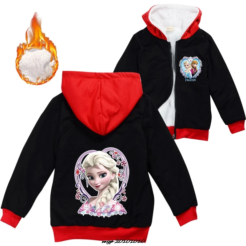 Frozen Elsa Children Thicken Jacket Girl Clothes Fur Kids Princess Cosplay Hoodie Toddler Girls Windbreaker Coat Winter Top