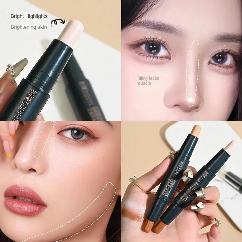 Double-headed contour stick dual-use high-gloss matte nose shadow side face brightening shadow pen eye bags novice beginner