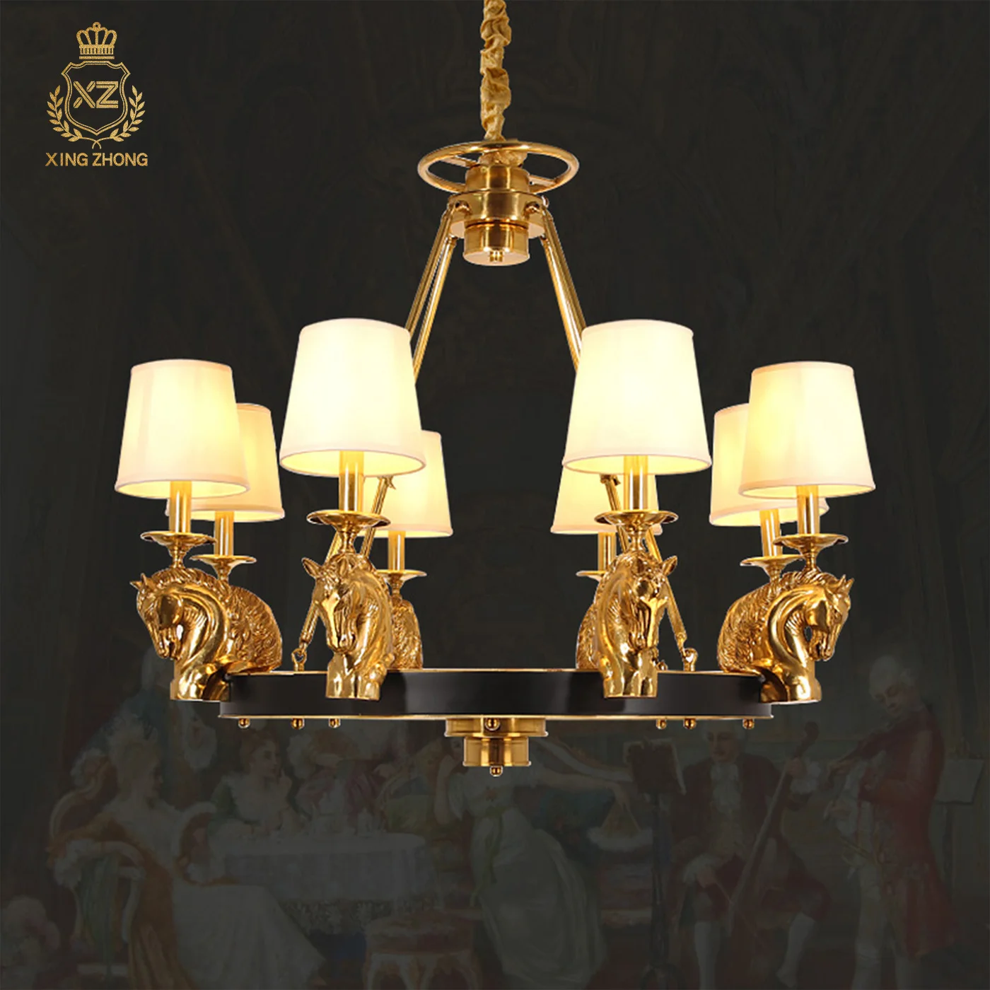 European Baroque Apartment Loft Living Room Retro Brass Chandelier Dining Room Hotel Lobby Elegant Fabric Pendant Lamp