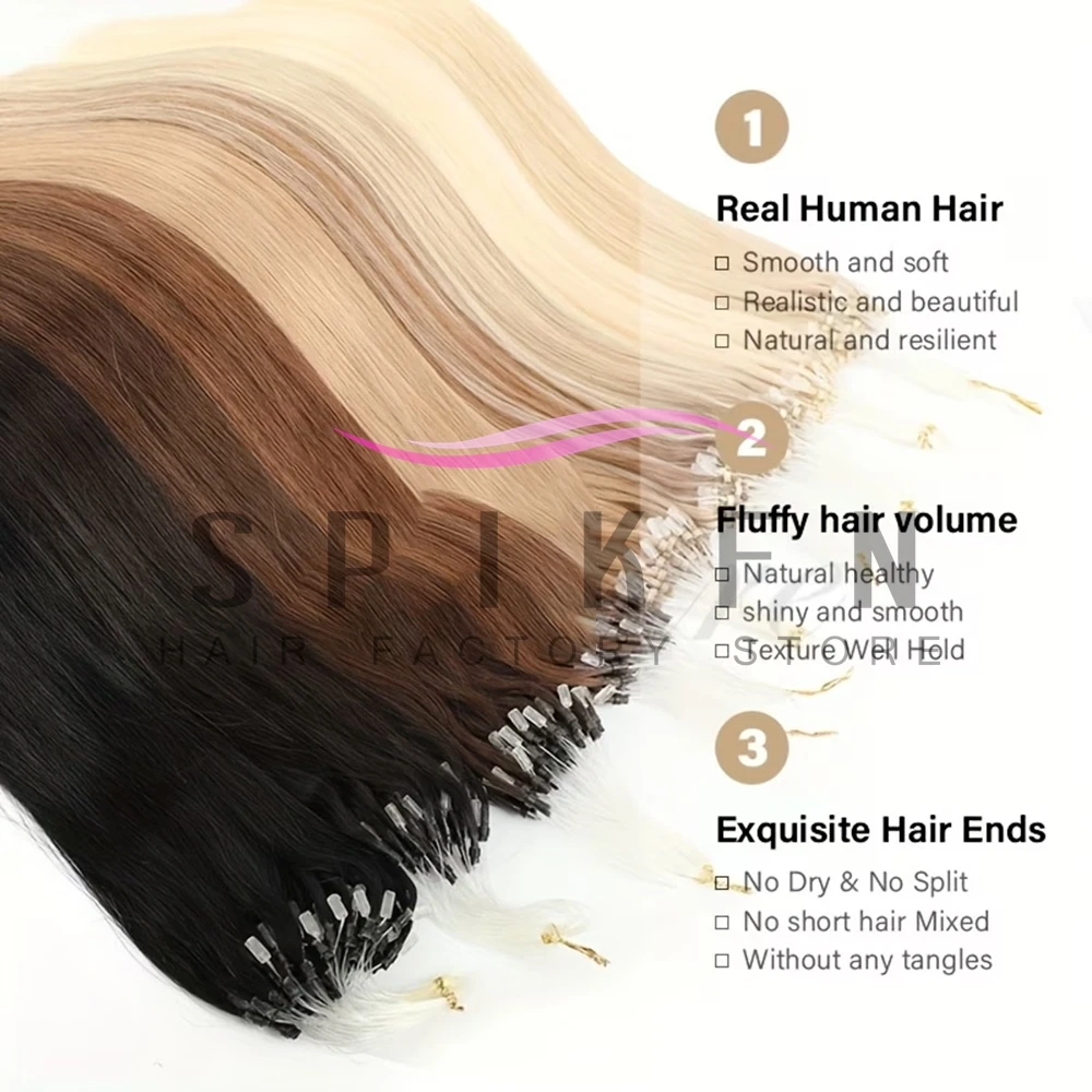 HighLight Micro Loop Hair Extensions Real Natural Straight  Micro Ring Link Hair 12'-22