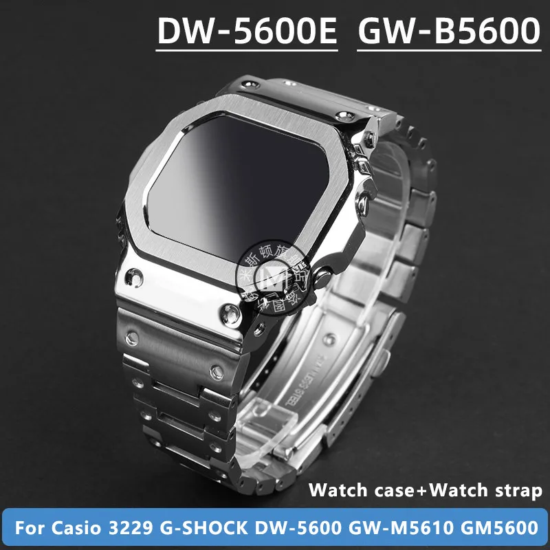 DW-5600 تعديل ساعة حزام ساعة اليد ل كاسيو 3229 G-SHOCK GW-M5610 GM5600 الحافة المعدنية الفولاذ المقاوم للصدأ حزام الساعات الأسود