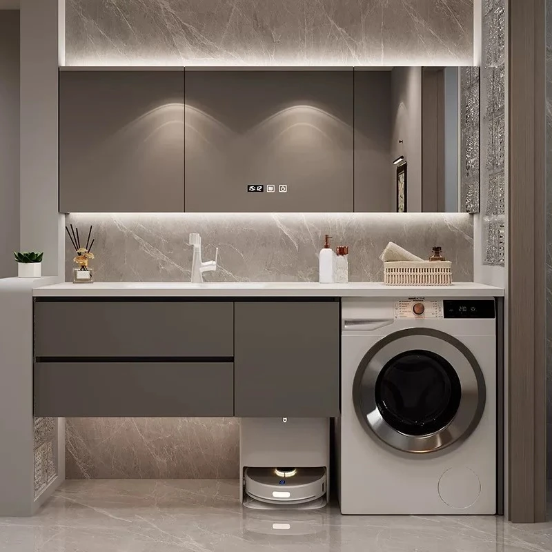 

Rock slab hot bending ceramic seamless integrated basin bathroom cabinet washbasin combination