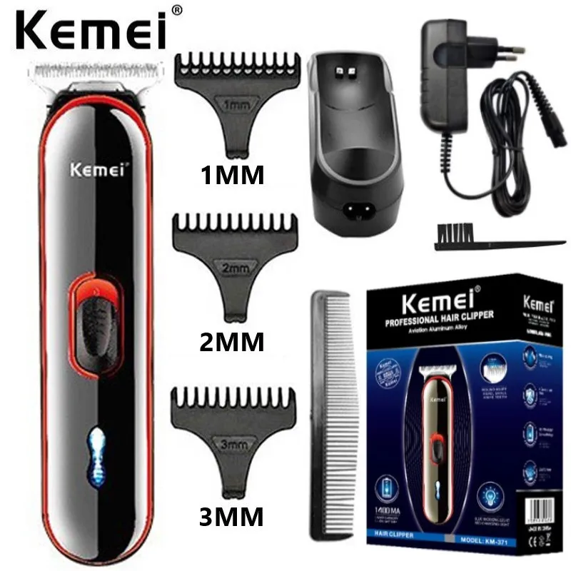 Kemei 371 Hair Clippers Men Professional Barbershop Rechargeable Cordless Haircut Machine 2 Hours Fast Charging Shaving Machine