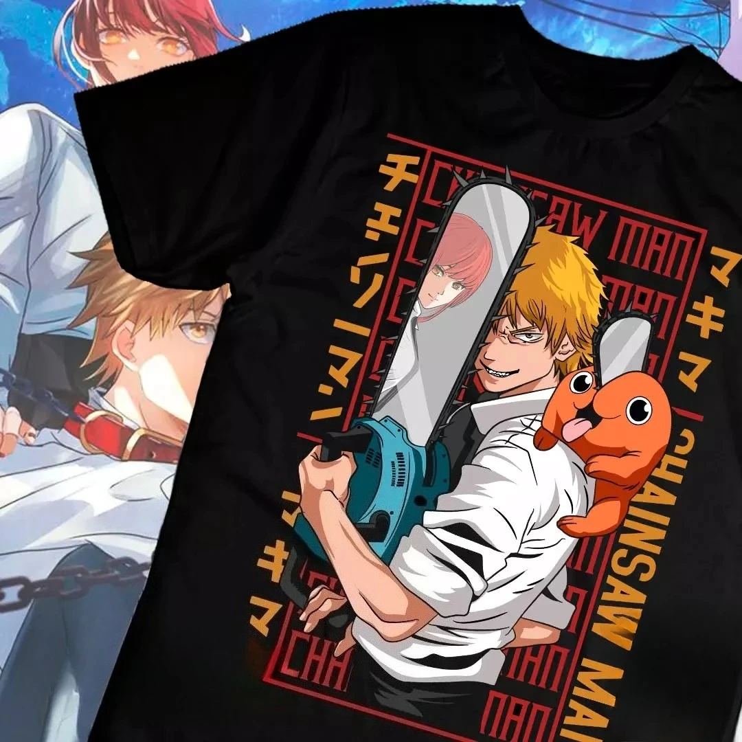 Chainsaw Man Anime Shark Knight Printed Short Sleeved T-shirt for Men 2026 Retro Boys and Girls Casual Loose Street Clothing Top