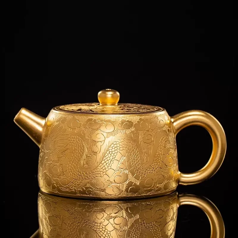 Chinese Style Dragon and Phoenix Gold Color Luxury High-end Porcelain Teapot Light Luxury Kung Fu Tea Set Single Pot Gift Box