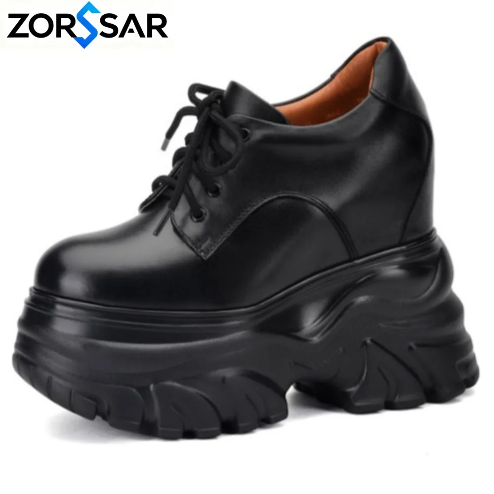 2027 Genuine Leather Platform Wedge Flats Shoes Chunky Sneaker Casual Comfy High Brand Spring Autumn Vulcanize Shoes