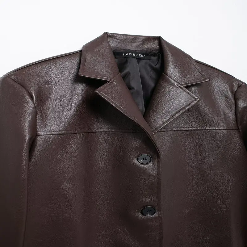 سترة جلدية نسائية أنيقة لخريف وشتاء 2024، ملابس خارجية متعددة الاستخدامات بأسلوب كلاسيكي، أكمام طويلة وتصميم فضفاض، مواد أخرى...