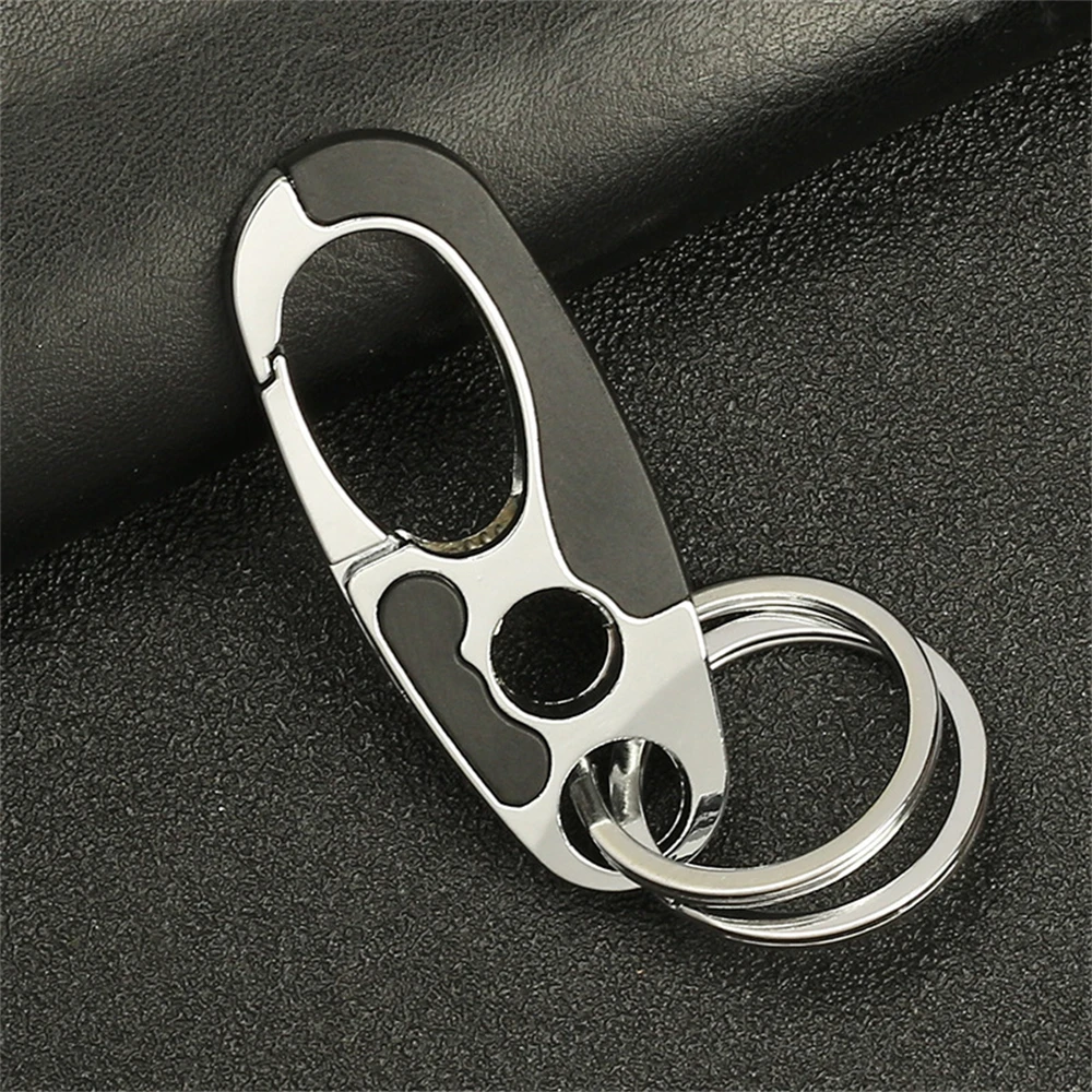 Men\'s Business Keychain Hook Stainless Steel Buckle Outdoor Carabiner Climbing Tool Double Ring Fishing Key Ring Car Accessories