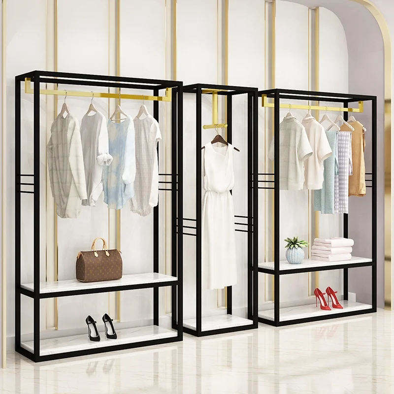 New Arrival Floor Standing Clothing Rack Hanging Metal Garment Rack Retail Display Clothes Rack with Shelves