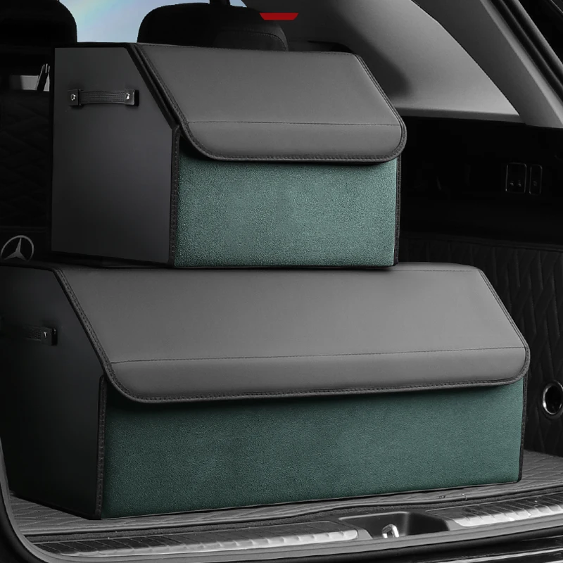 Suede Car Trunk Organizer Box ,Large Capacity Auto Multiuse Stowing Tidying Leather Folding Emergency Tools Food Storage Bag