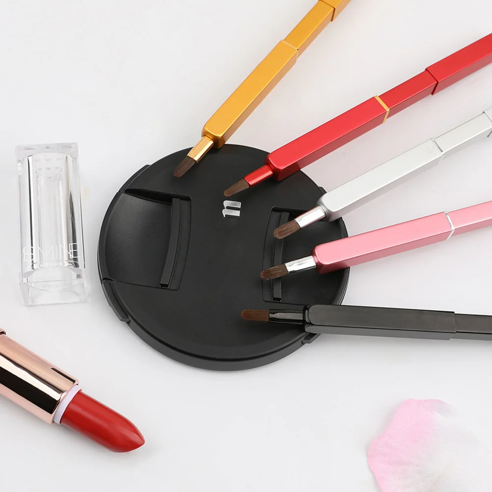 Escova labial retrátil, fibra de nylon rosa, ferramenta de maquiagem portátil para viagens, tubo de metal leve, aplicação suave, escova labial prática