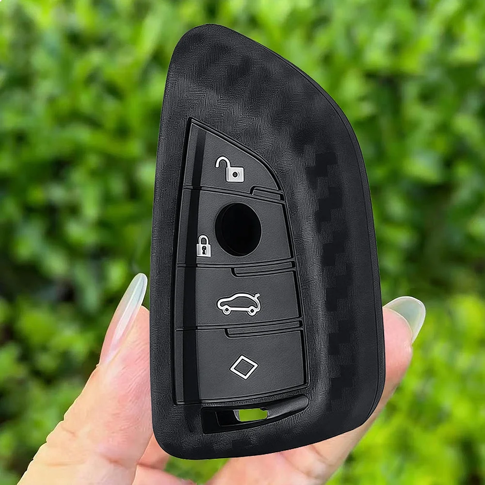Silicone Carbon Fiber Key Fob Cover For BMW X1 X3 X4 X5 X6 F15 F16 F48 G30 G38 5 7 Series Auto Key Shell Remote Case