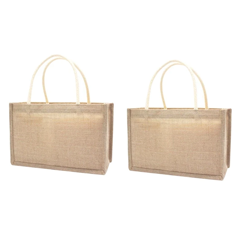 

2X Jute Burlap Tote Large Reusable Grocery Bags With Handles Women Shopping Bag DIY Eco-Friendly Shopping Bag, L