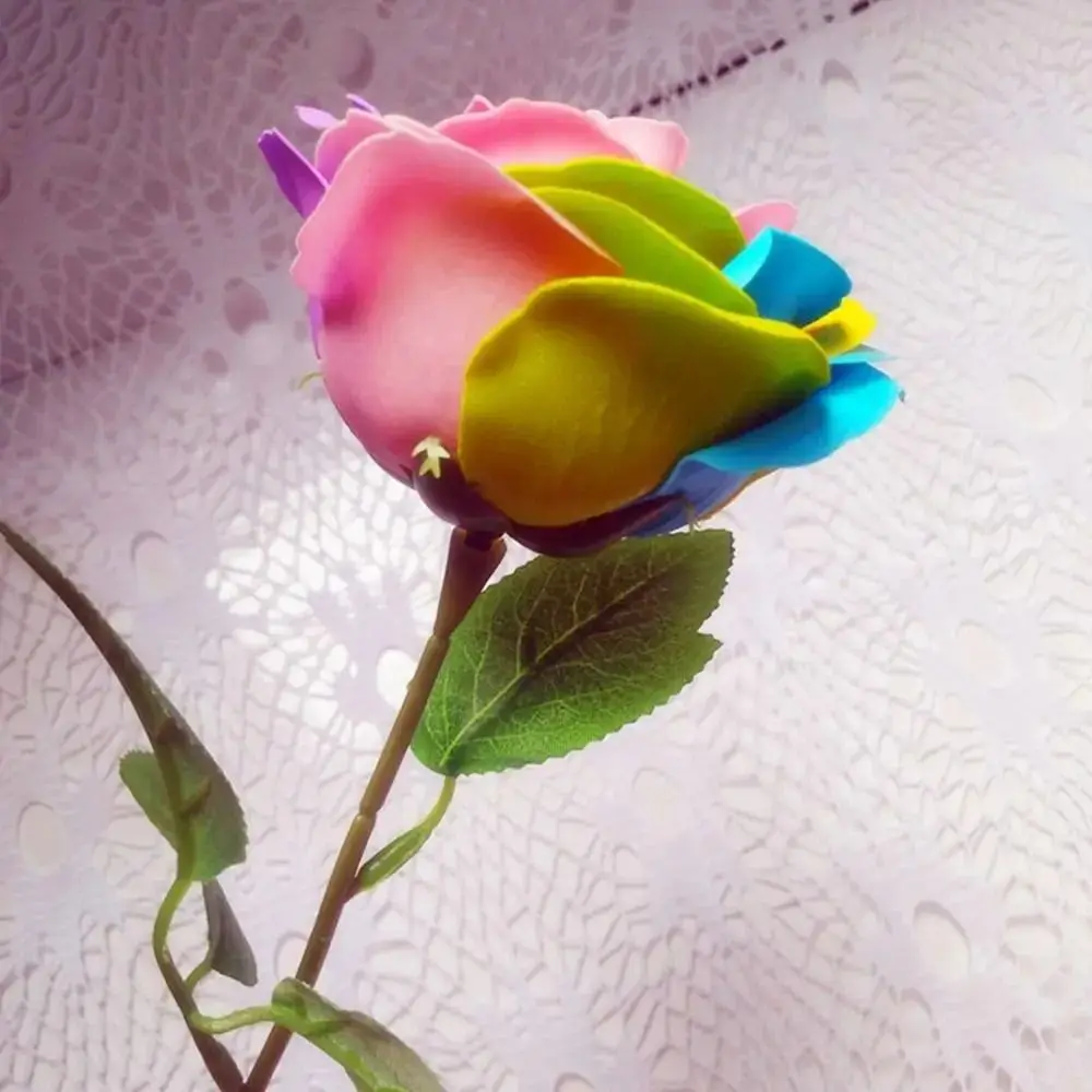 10Pcs with Artificial Leaves Fake Flower Stem Gardening Craft Accessories Home Decor Flowers Stick Rod DIY 33cm