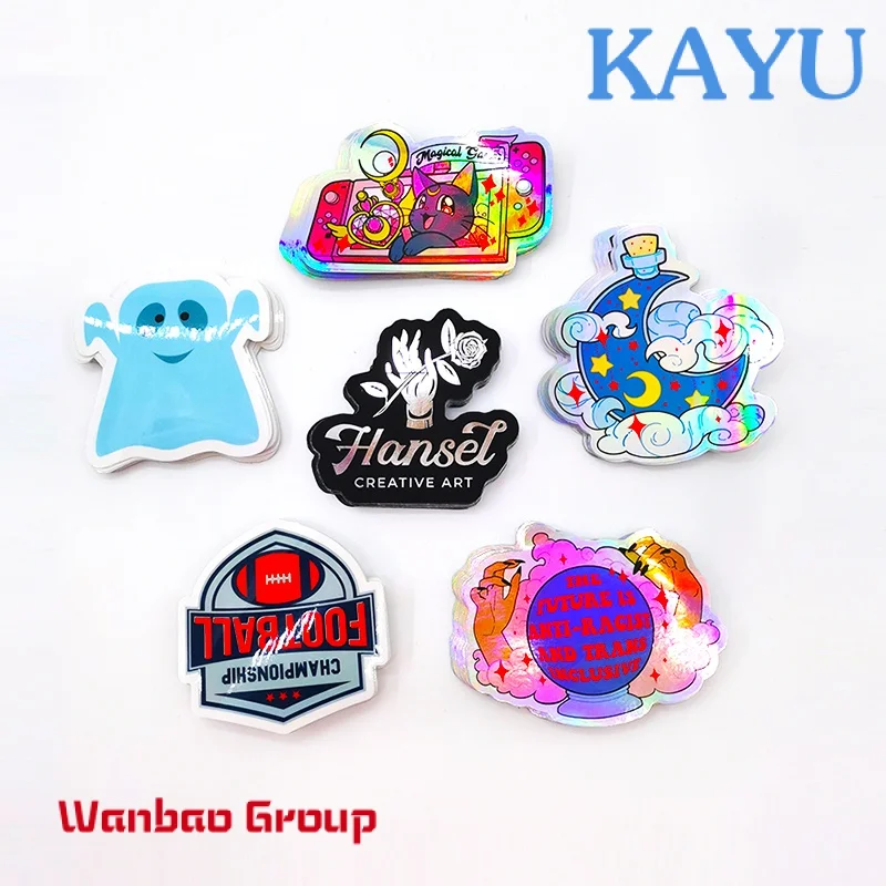 Custom  China Wholesale Adhesive PVC Custom Die Cut Vinyl Stickers Printing, Waterproof Cute Logo Design Cartoon Stickers