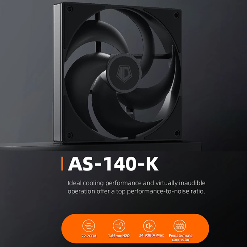 ID-COOLING AS-140-K 140mm High Performance Computer Cooling Fans,Fan Speeds：300-1800 RPM,Hydraulic Bearing Quiet Long lifespan