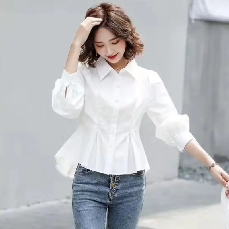 Long Sleeve Shirt Women Fashion Simple Red Blouse Korean Style Office Plus Size Top