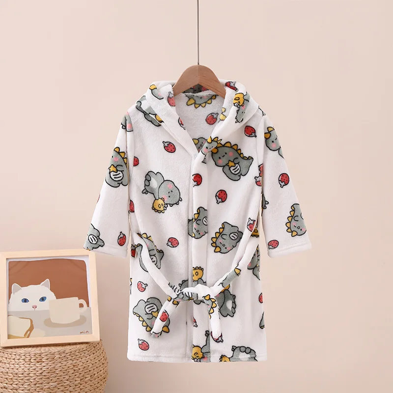 New Autumn Winter Kids Cute Cartoon Hooded Soft Flannel Bathrobe Baby Bath Robes Boys Girls Casual Warm Pajamas Loose Towel Robe