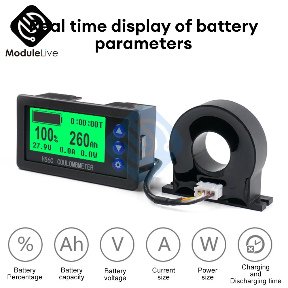 capacimetro Medidor Digital de corriente de voltaje para coche, amperímetro voltímetro, pantalla LCD H56CH, CC 9-100V, 50A, 100A, 200A, 300A, 400A