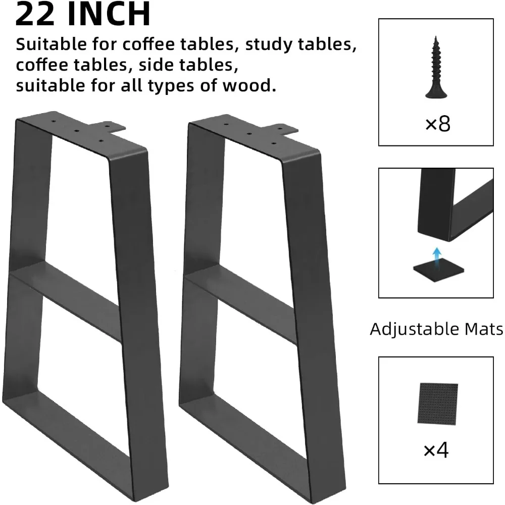 أرجل طاولة معدنية بطول 22 بوصة، أرجل طاولة قهوة شبه منحرف، مجموعة أقدام مكتب معدنية صناعية مكونة من أثاث منزلي من منتصف القرن P