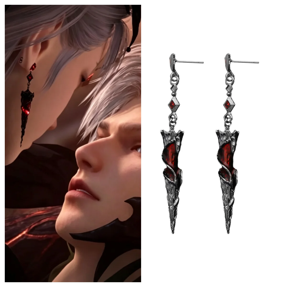 Anime Sky Love Spear-Shaped Dangling Earrings Vintage Metal Earrings Cosplay Qin Che Demon Dragon Earrings Fan Jewelry Gifts