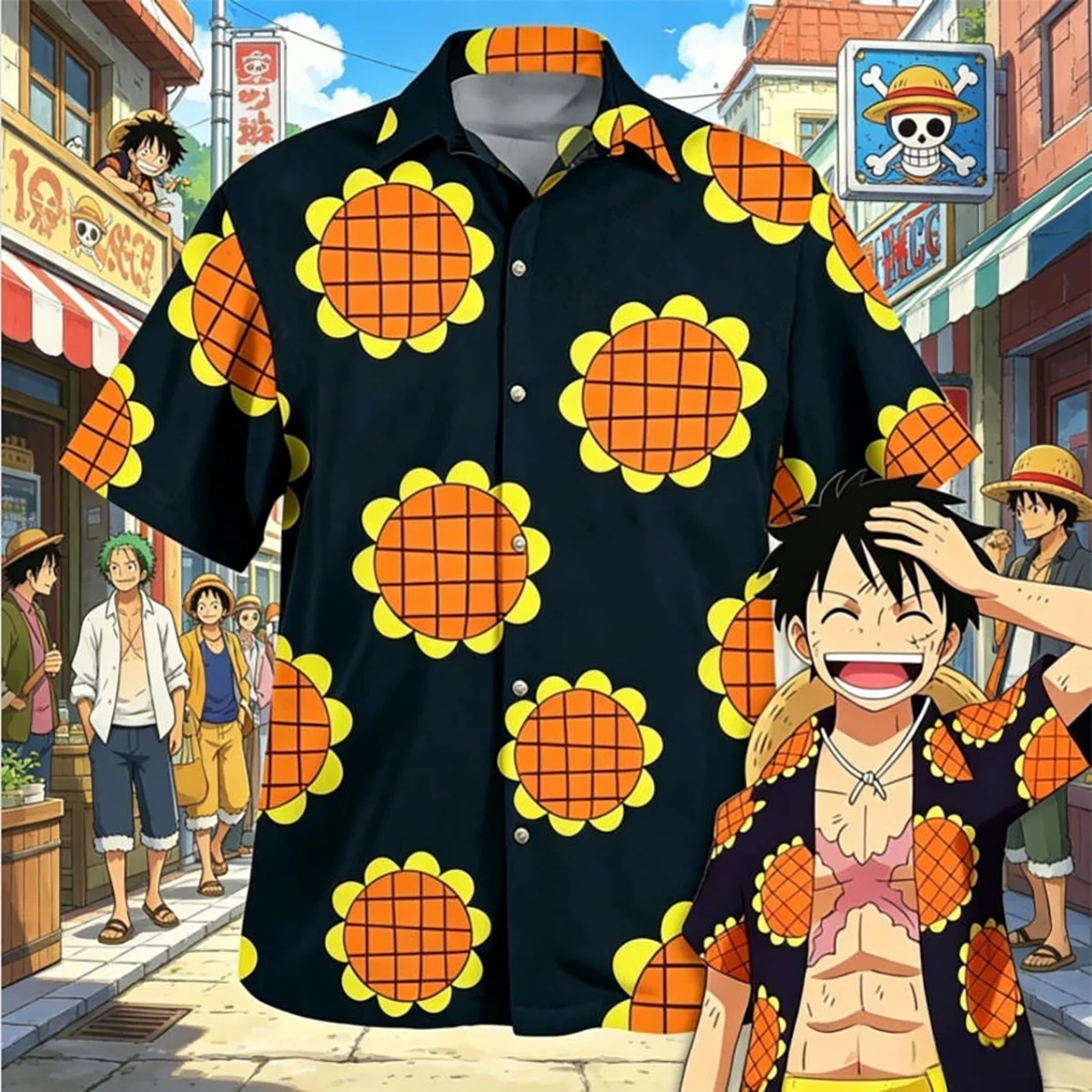 Camisas Hawaianas de One Piece Luffy 2026, Camisetas con Botones y Estampado Floral, Moda Y2K Harajuku, Anime Cosplay para Niños, Camisas para Hombre y Mujer