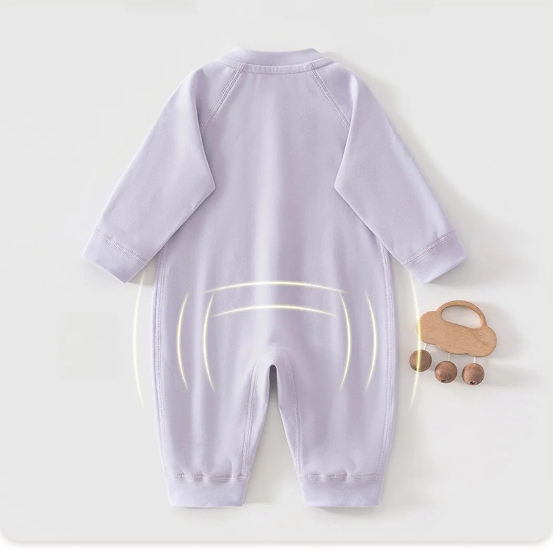 2026 Autumn Baby Romper Solid Color Long Sleeve Front Snap Toddler Jumpsuit 3M-2Y Soft Stand Collar Bodysuit for Newborn