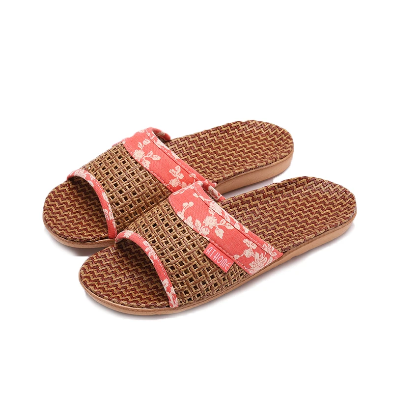 Mntrerm Couples Summer Flax Slippers Linen Weave Floral Slides Sandals Women Men Indoor Shoes Home Slippers Ladies Flip Flops