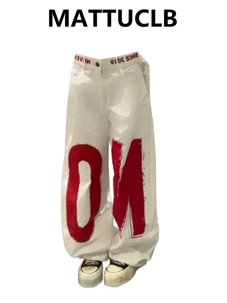 

2025 Autumn Winter Women's American Retro Graffiti Wide Fit Denim Pants Y2k Streetwear 2000s High Street Baggy Japanese Harajuku