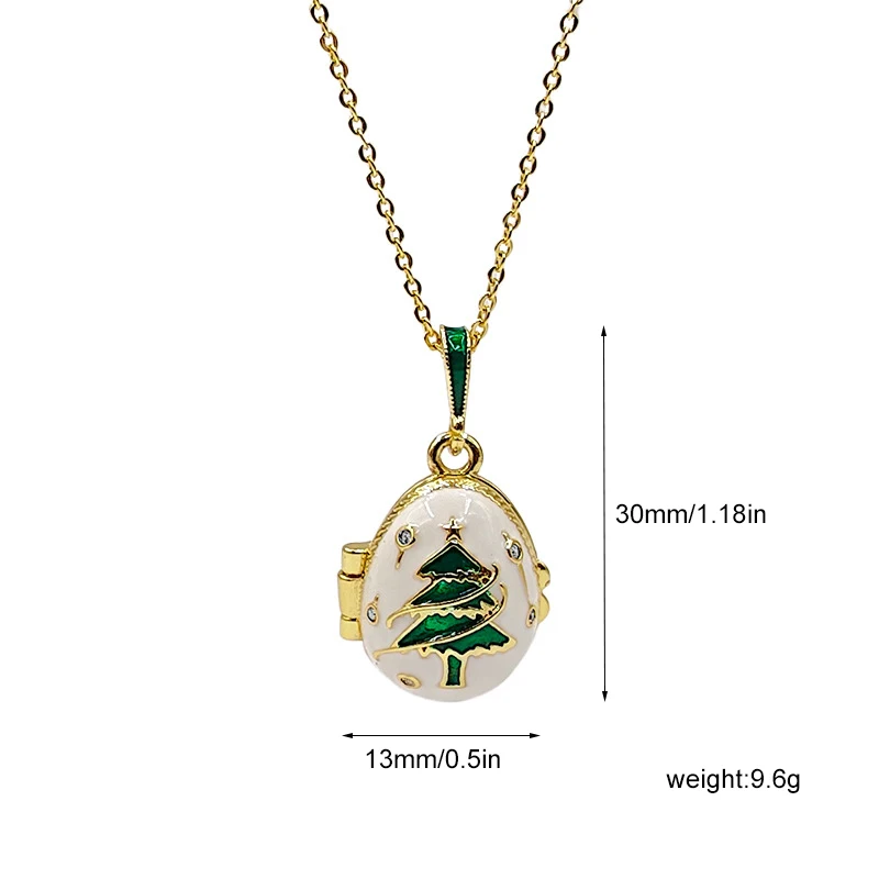 Enamel Christmas Trees Faberge Easter Egg Pendant Necklace Jewelry Locket Brass Vintage Crystal Bear Inside Christmas Present